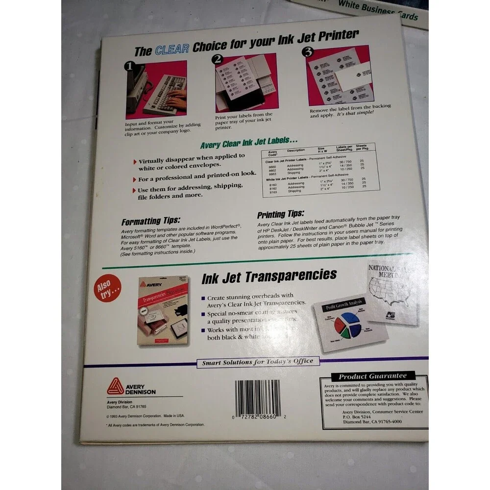 Avery 8660 Clear Inkjet Mailing Address Labels 1x2-5/8 inch 750 Pack Open Box